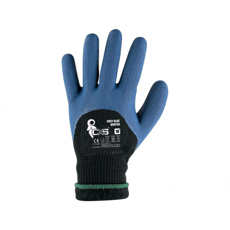 Povrstvené zimní rukavice ROXY BLUE WINTER, máčené v latexu, vel. 10