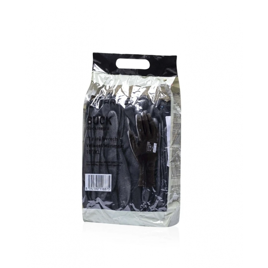Máčené rukavice ARDON®BUCK BLACK - maloobchodní balení 12 párů - černá